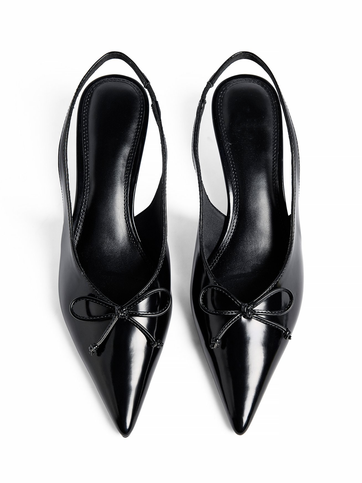 Black Pointed-Toe Bow Slingback Pump Kitten Heels