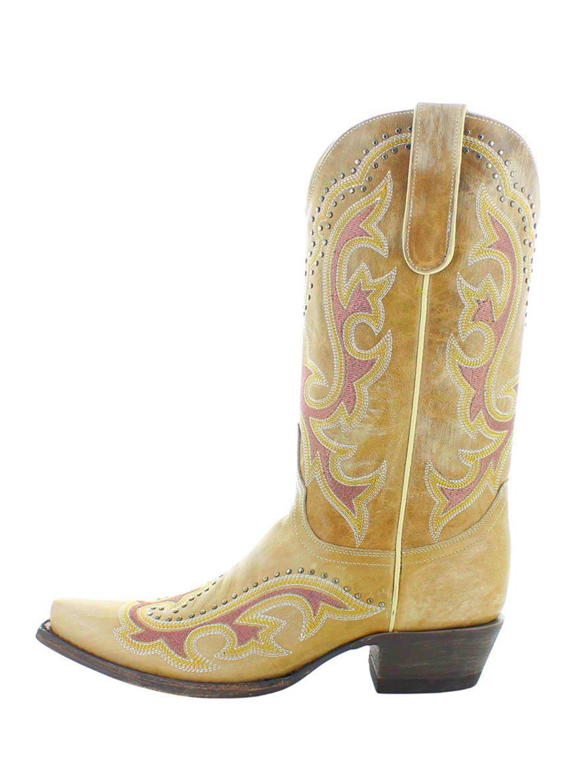 Bone Studded Snip-Toe Embroidery Wide Mid Calf Tall Cowgirl Boots