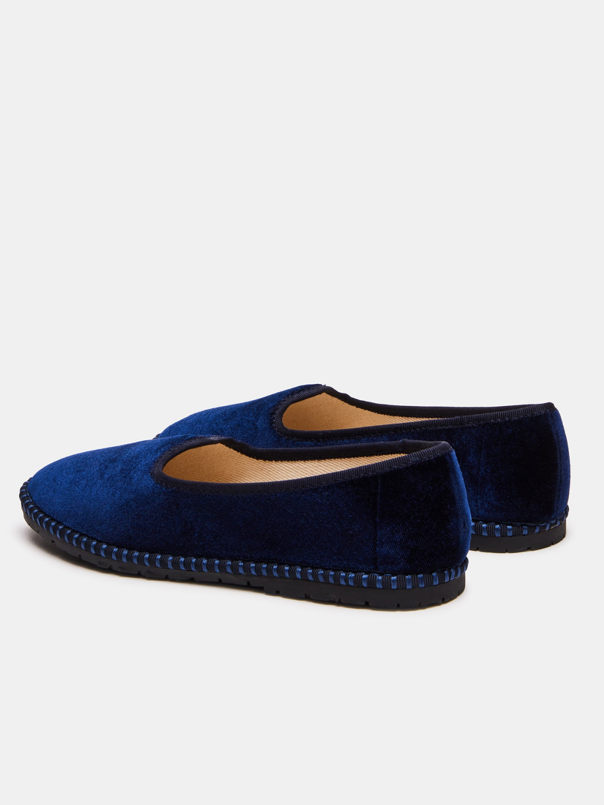 Velvet Round-Toe Slip-On Soft Loafer Flats - Navy Blue