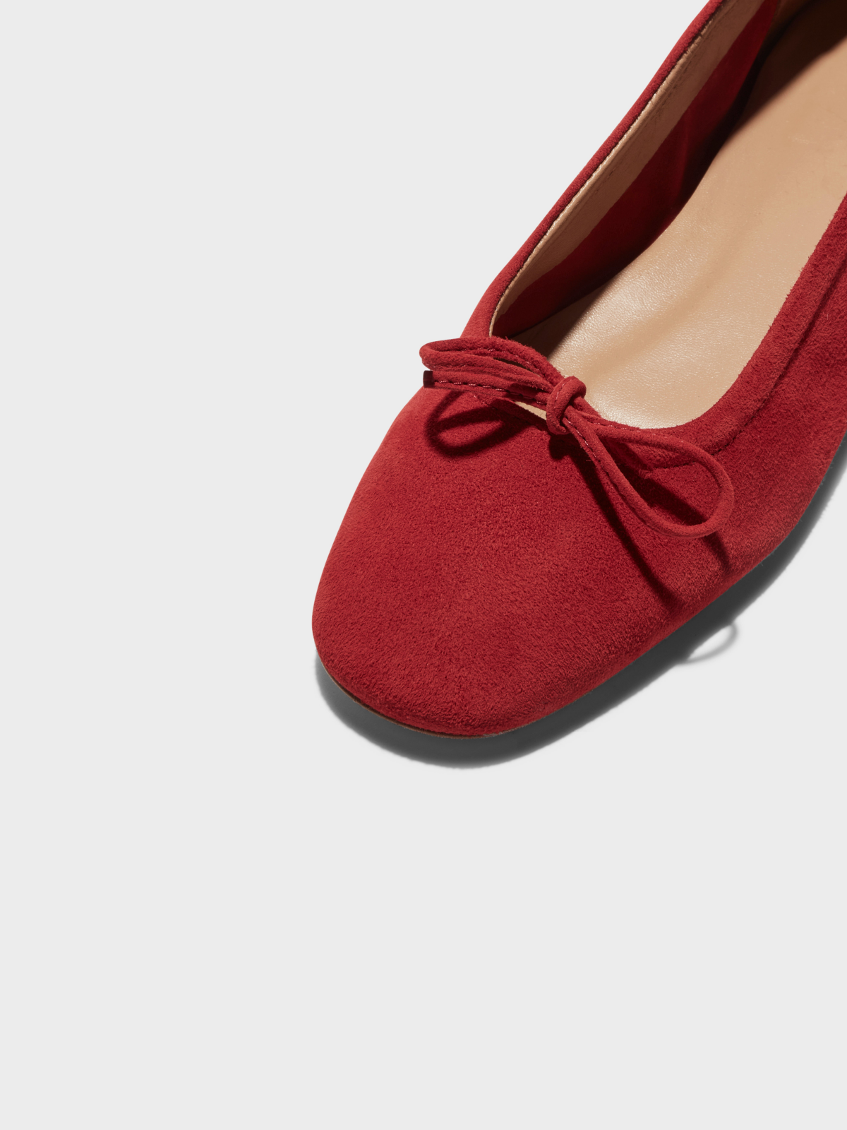 Red Faux Suede Square-Toe Ballet Bow Flats