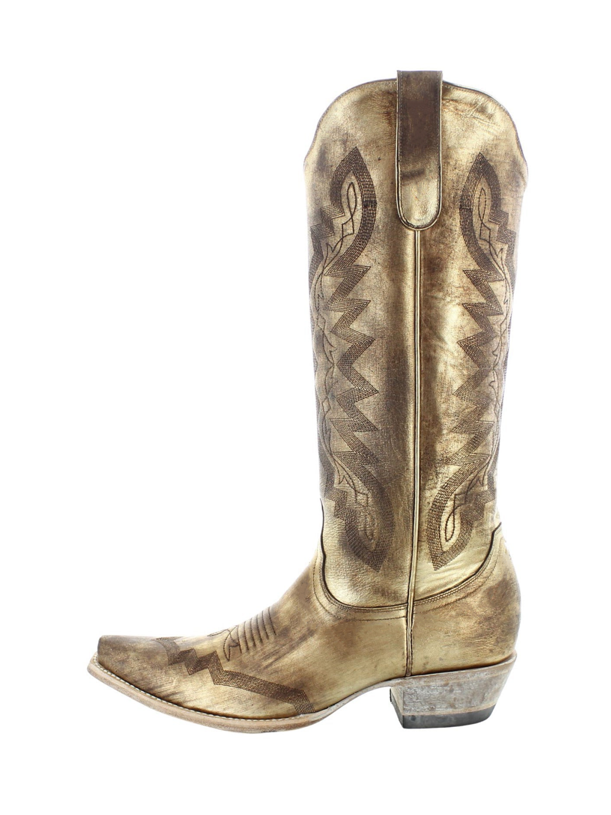 Metallic Gold Snip-Toe Embroidery Wide Mid Calf Cowgirl Boots