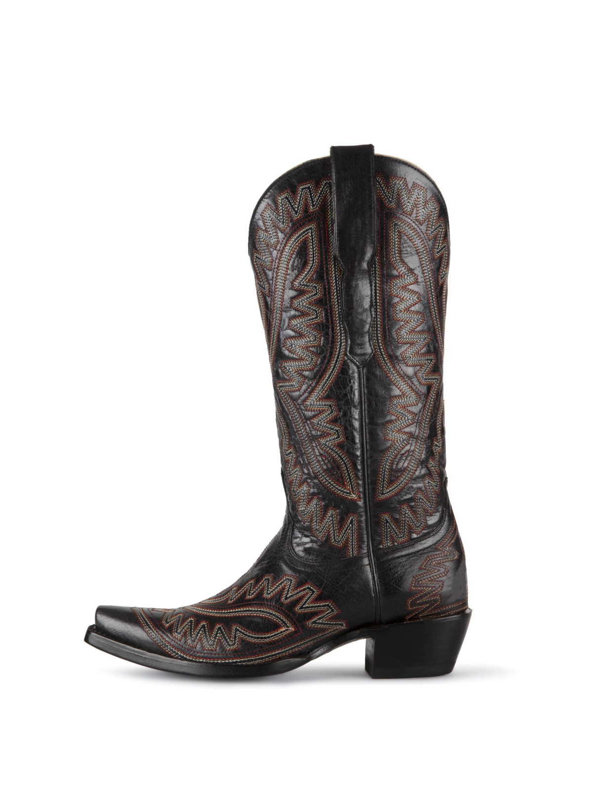 Black Snip-Toe Embroidery Wide Mid Calf Cowgirl Tall Boots