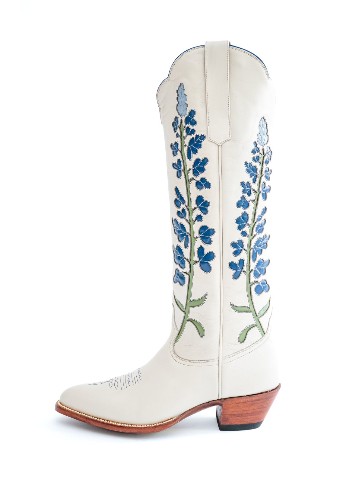 Ivory Almond-Toe Bluebonnet Inlay Wide Calf Tall Knee High Cowgirl Boots