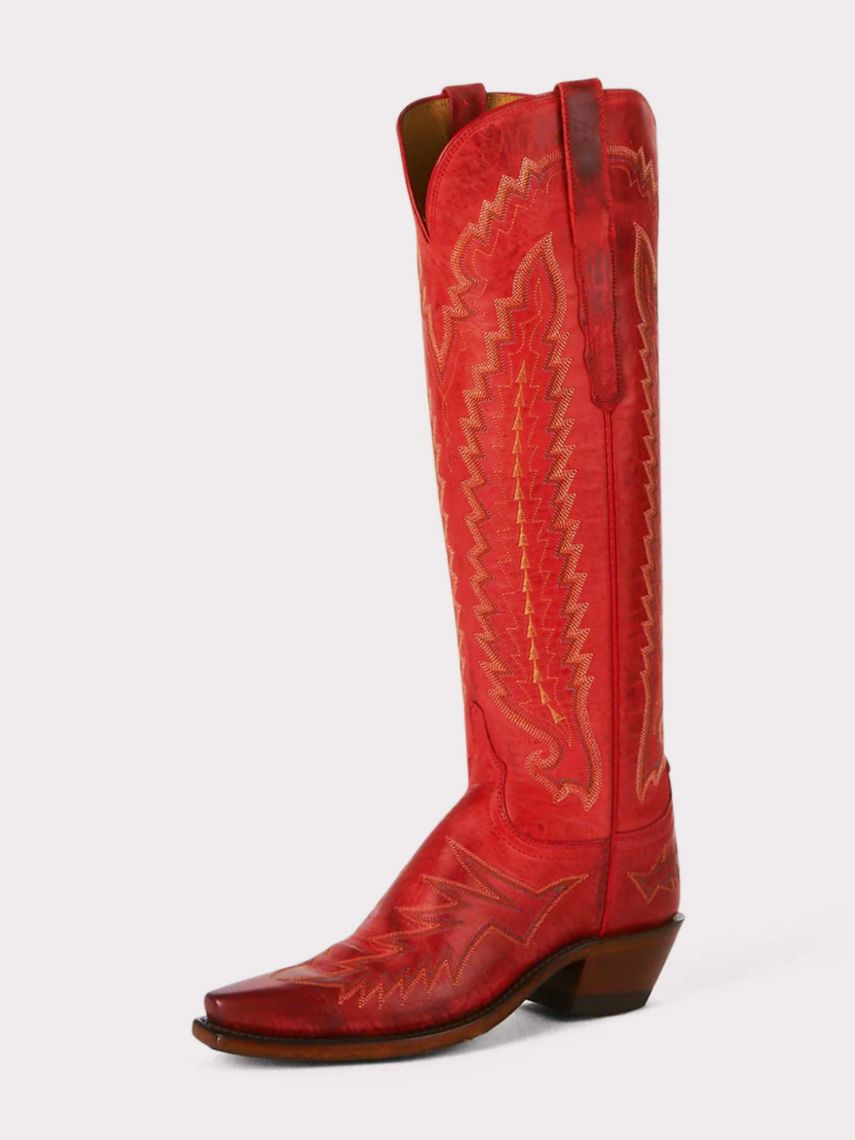 Crinkle Snip-Toe Embroidery Wide Calf Knee High Tall Cowgirl Boots - Red