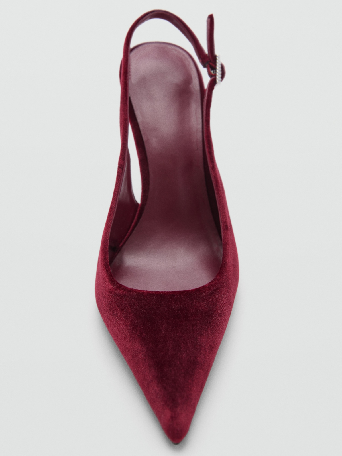 Red Velvet Pointed-Toe Slingback Buckle High Heels