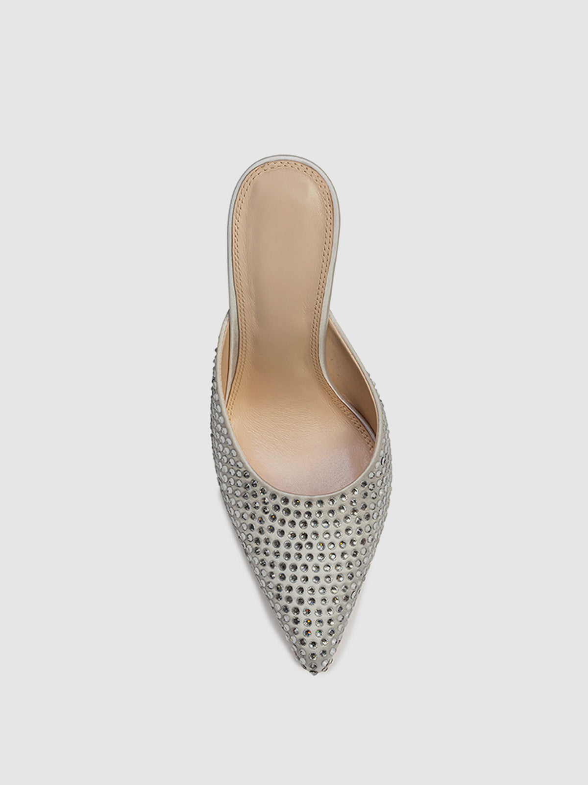 White Satin Pointed-Toe High Heels With Crystal Embellished Detail