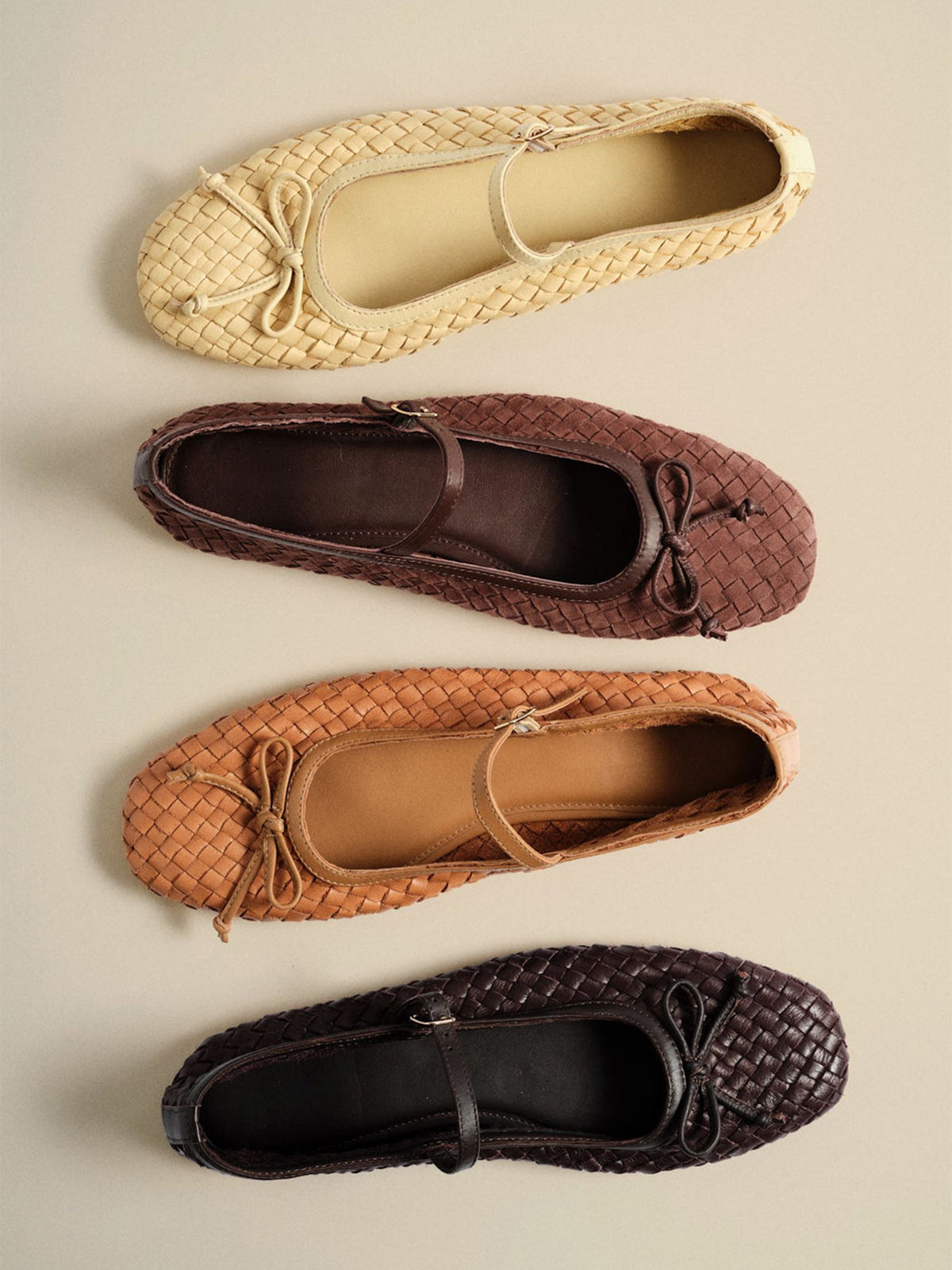 Brown Woven Vegan Leather Square-Toe Front Bow And Mary Jane Flats