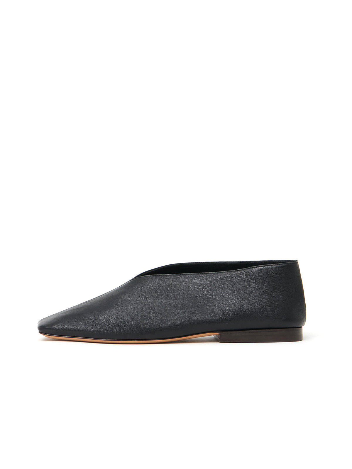 Black Square-Toe V-Cut Vamp Simple Flats