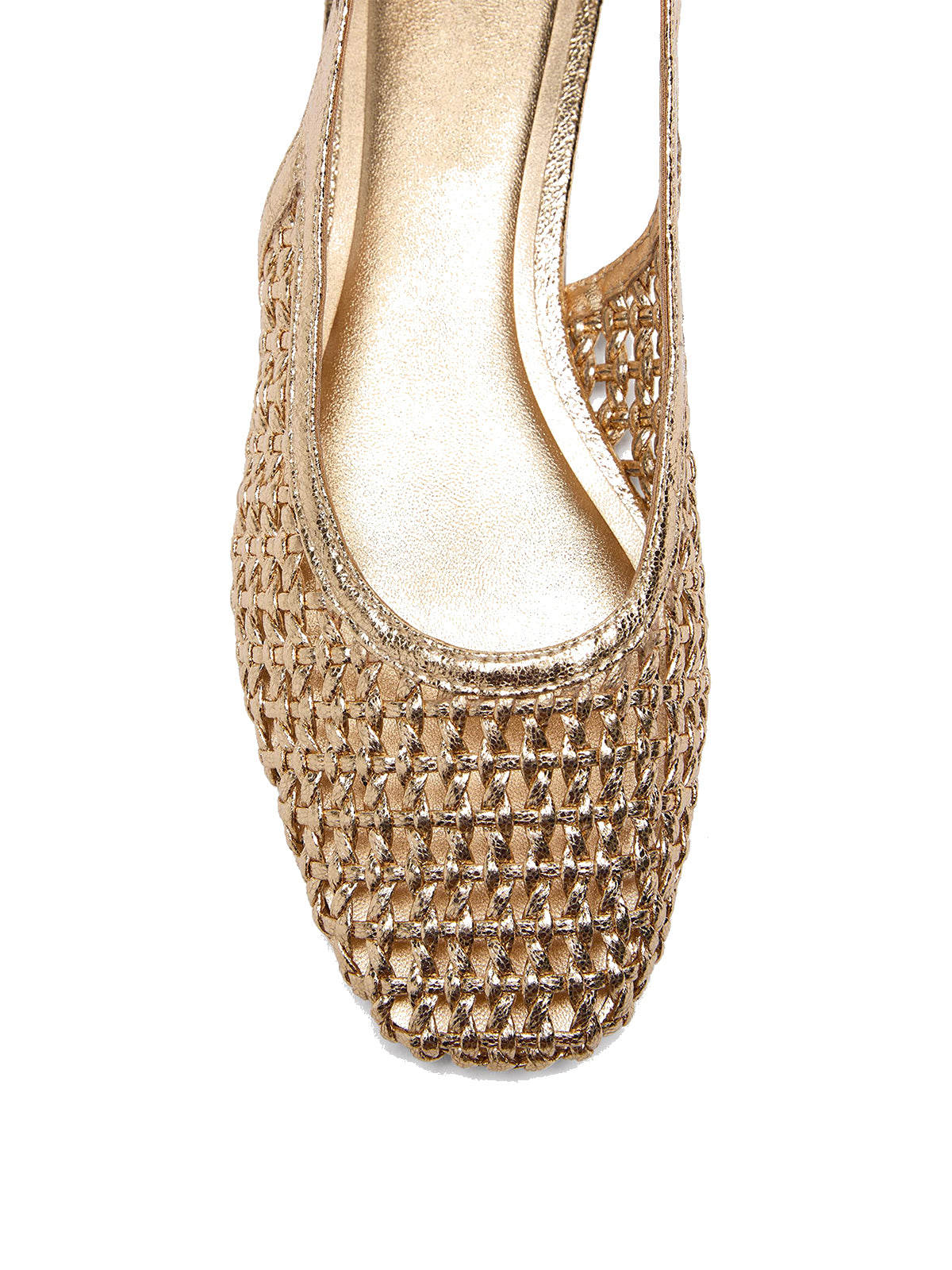 Gold Woven Metallic Vegan Leather Square-Toe Buckle Back Strap Flats