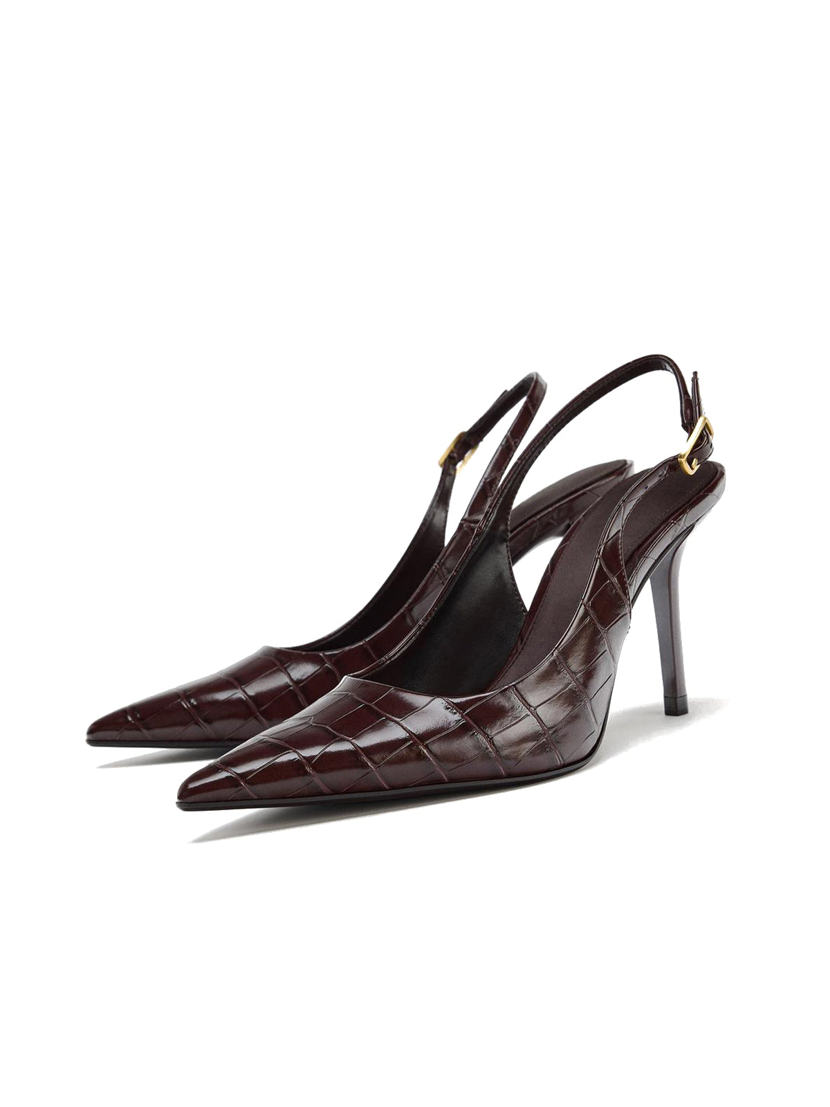 Burgundy Stone Print Pointed-Toe Slingback Classic High Heels