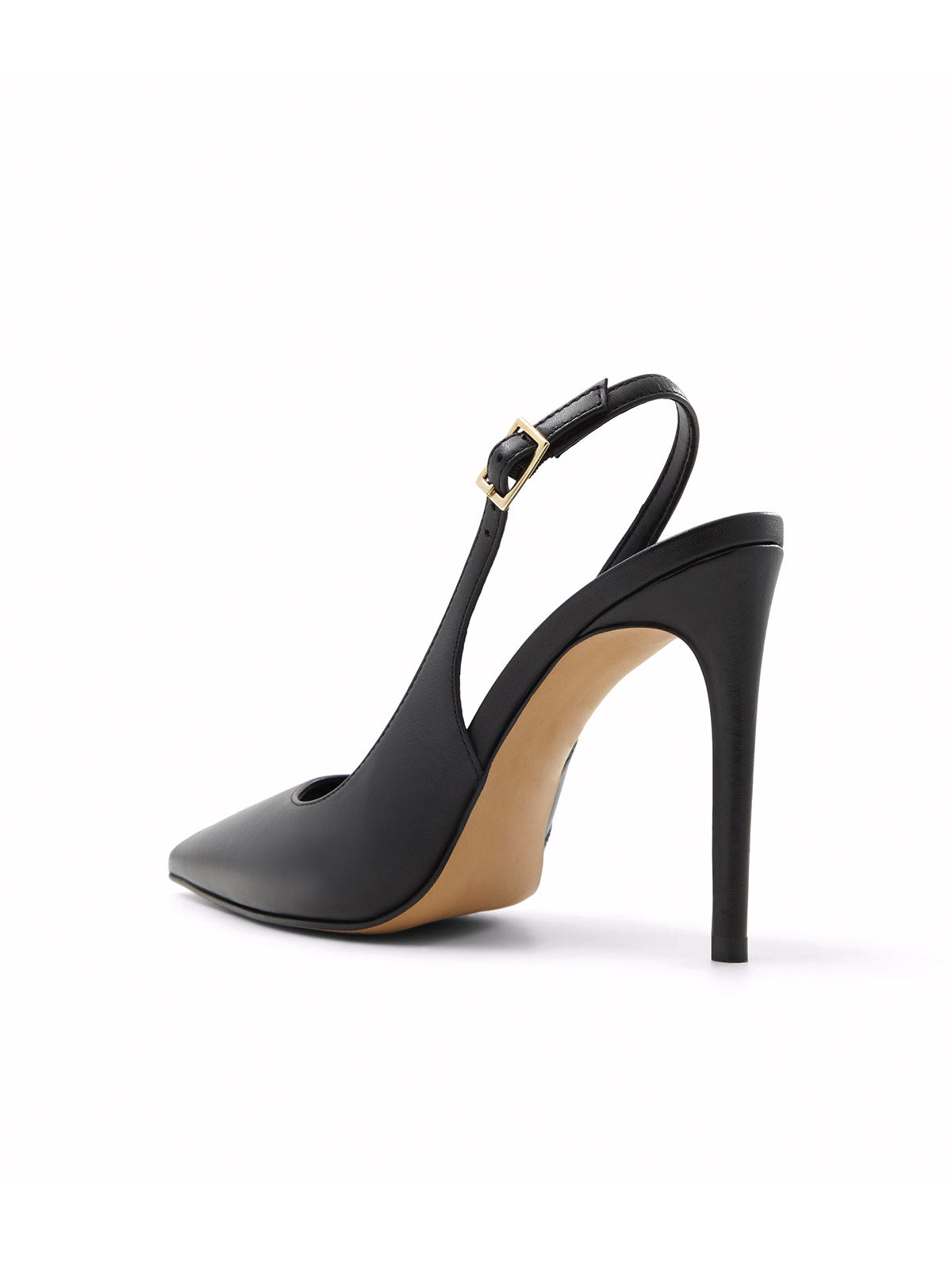 Black Pointed-Toe Classic Buckle Slingback High Heels