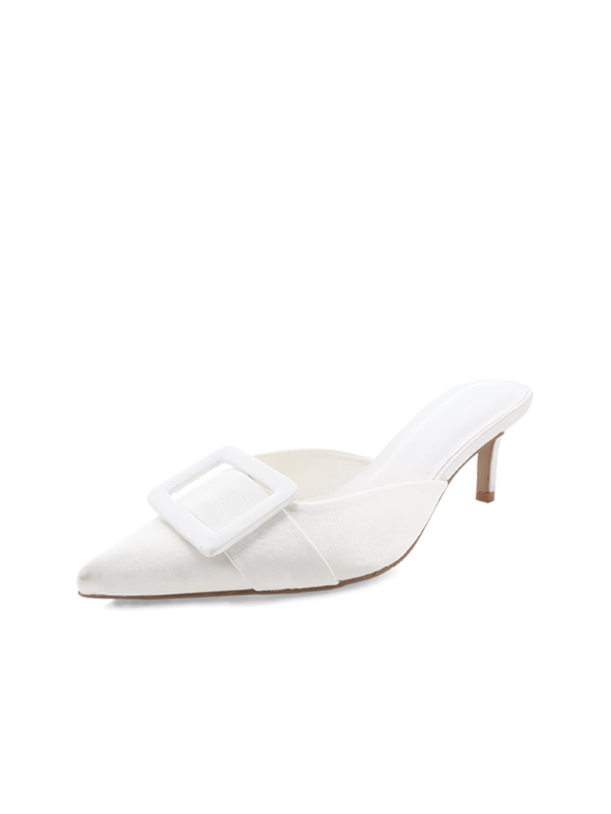 White Satin Pointed-Toe Simple Slip-On Kitten Heels