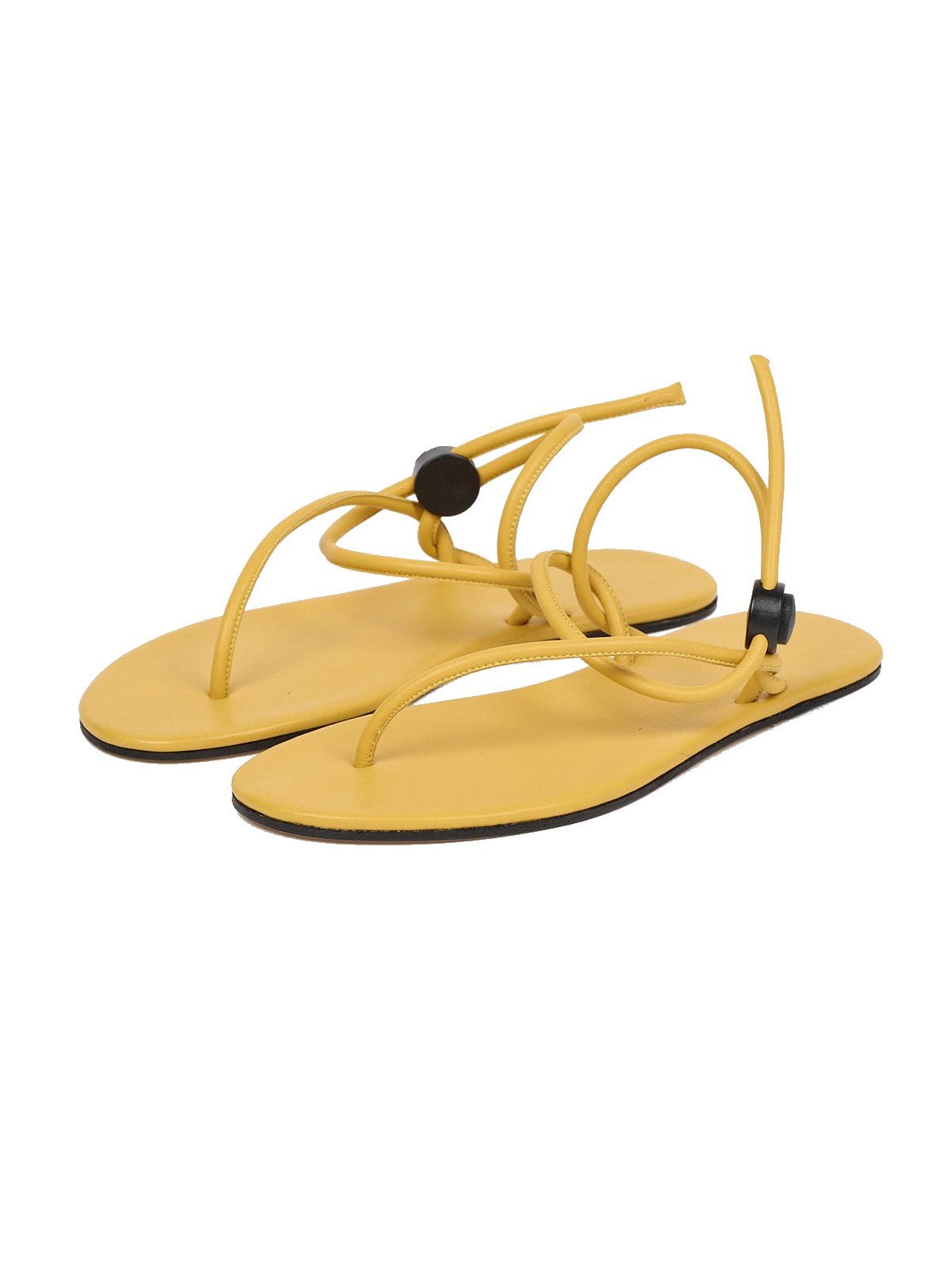 Yellow Round-Toe Flip-Flops String Detail Slip-On Flats