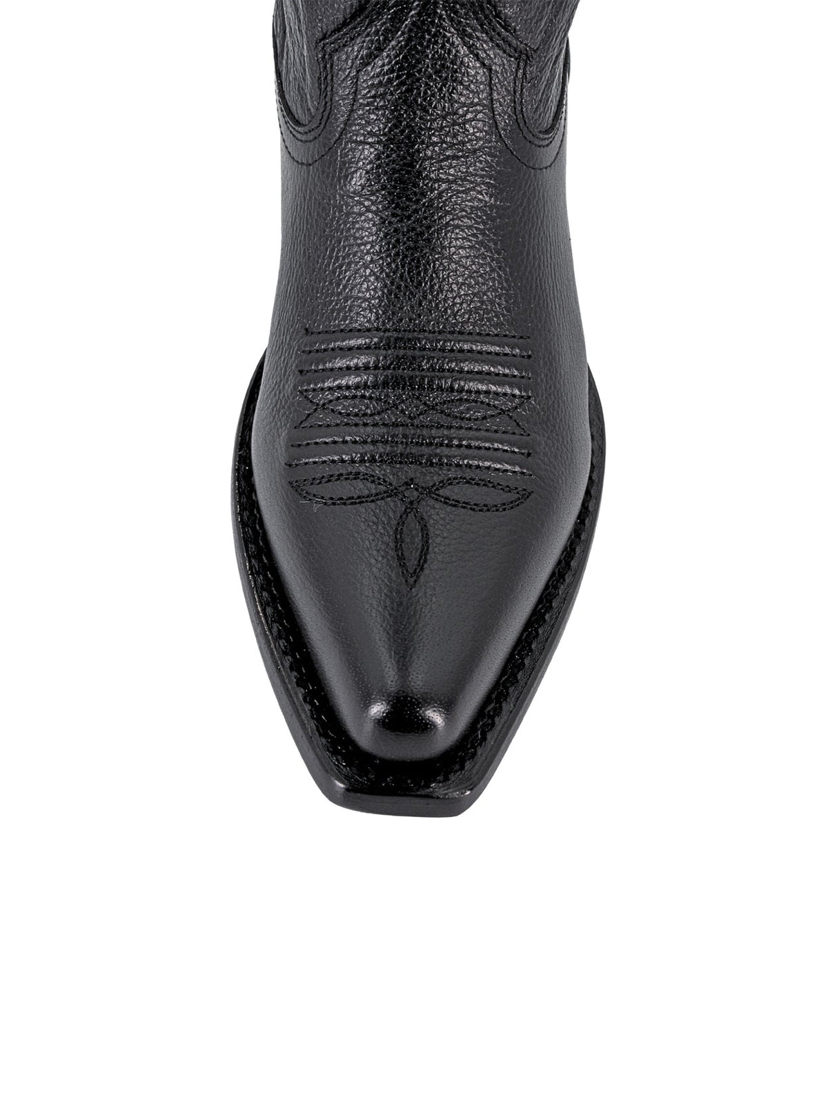 Black Snip-Toe Flowers Applique Chic Mid Calf Cowgirl Boots