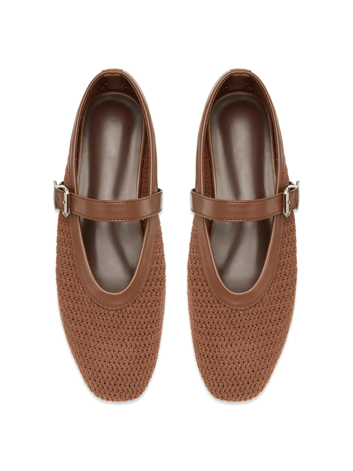 Brown Woven Square-Toe Classic Mary Jane Flats