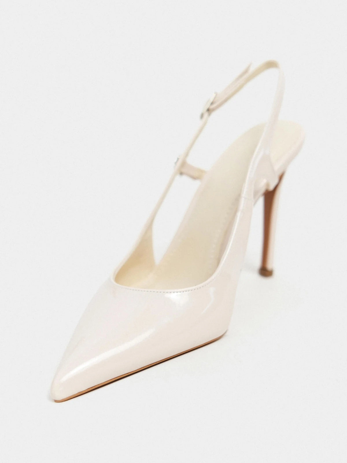 Patent Leather Pointed-Toe Buckle Back Strap Chic High Heels - Ivory