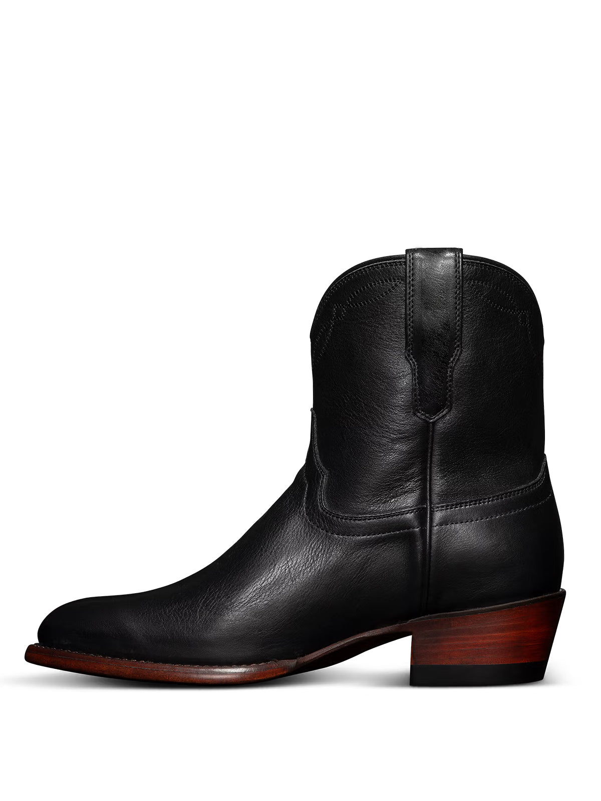 Black Round-Toe Classic Ankle Cowgirl Booties