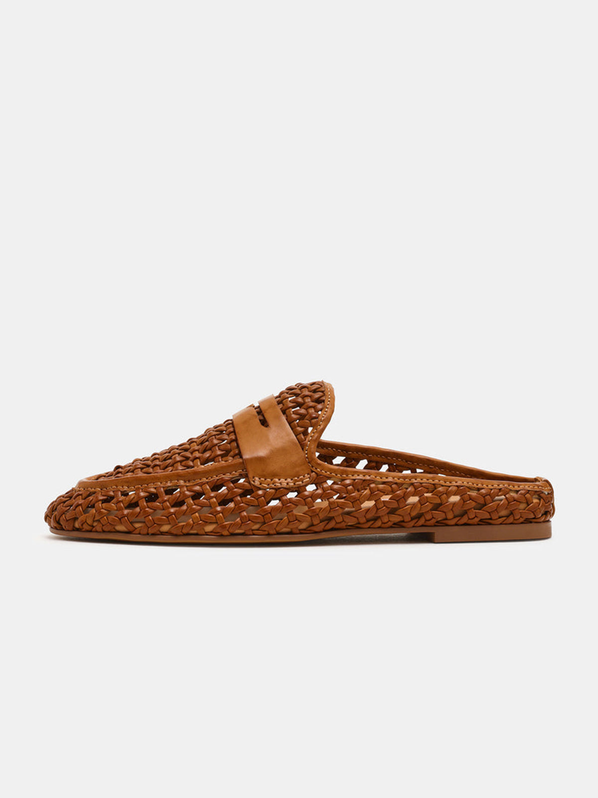Brown Woven Vegan Leather Round-Toe Backless Simple Flats
