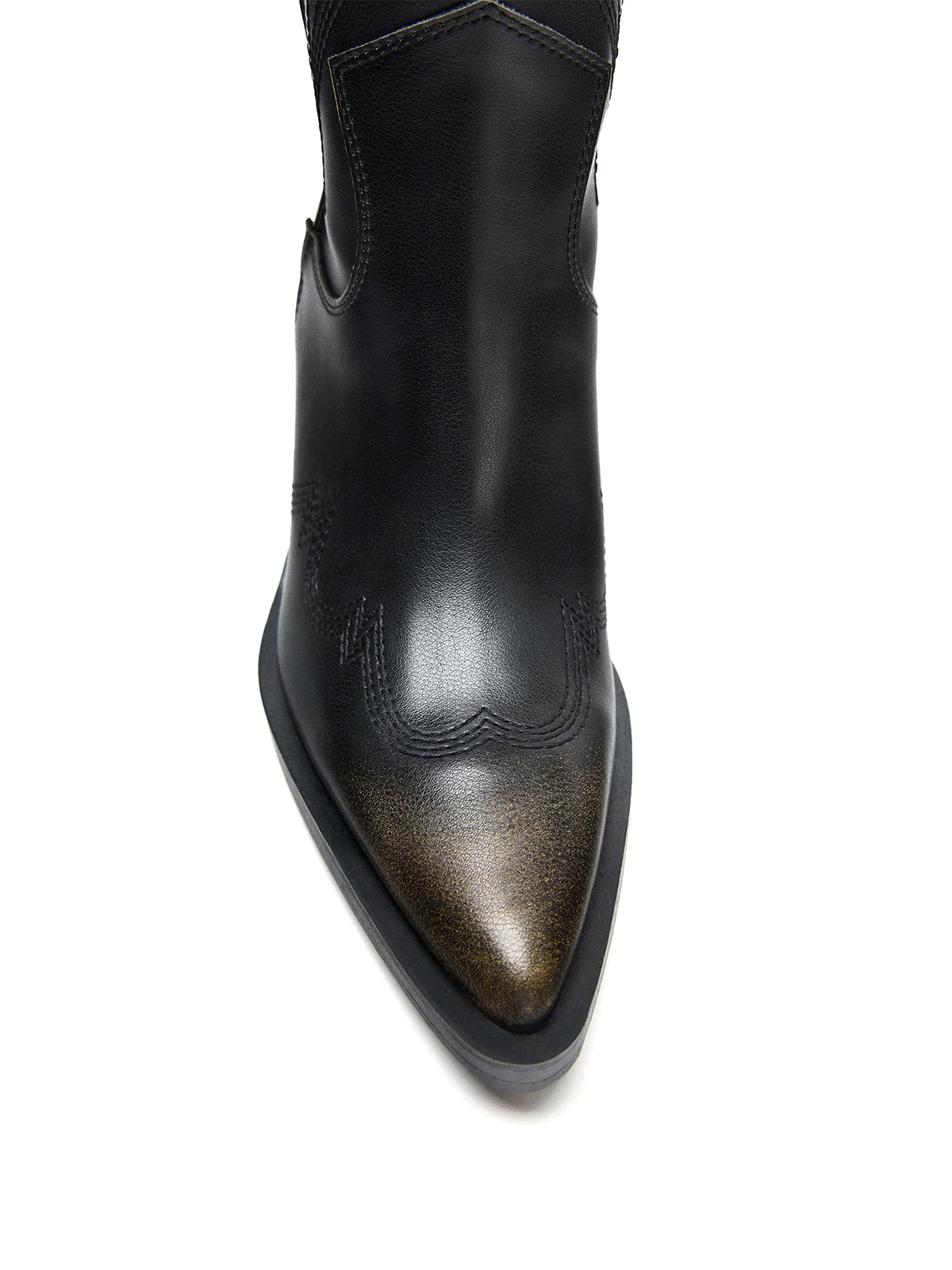 Black Pointed-Toe Classic Embroidery Chic Wide Calf Knee High Cowgirl Boots