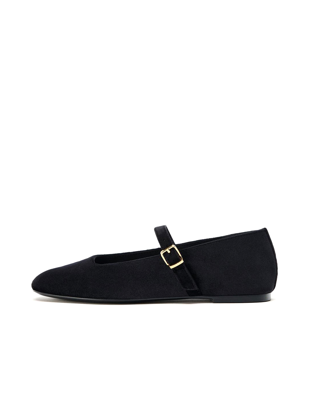 Black Velvet Round-Toe Buckle Mary Jane Ballet Flats
