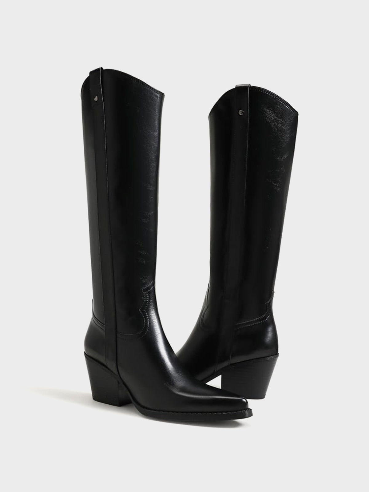 Pointed-Toe Chic Western Half-Zip Knee High Cowgirl Boots - Black