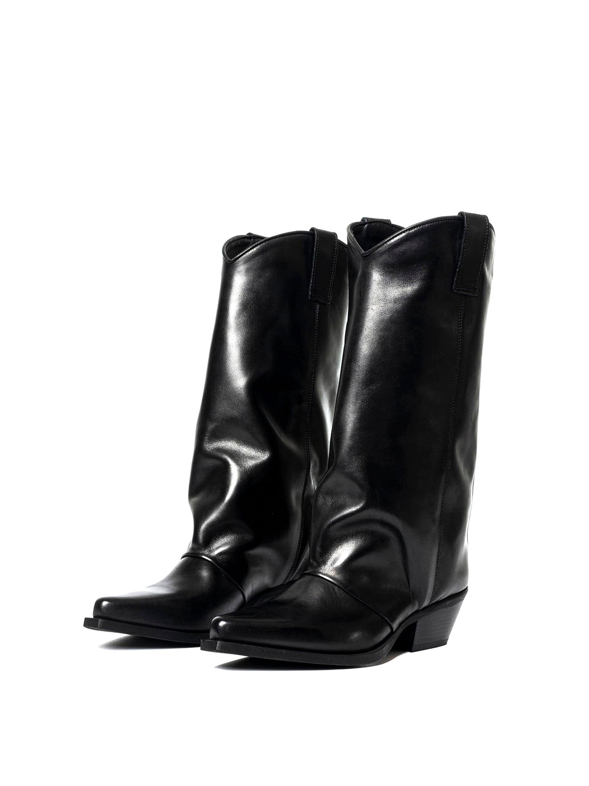 Black Snip-Toe Mid Calf Simple Classic Cowgirl Boots