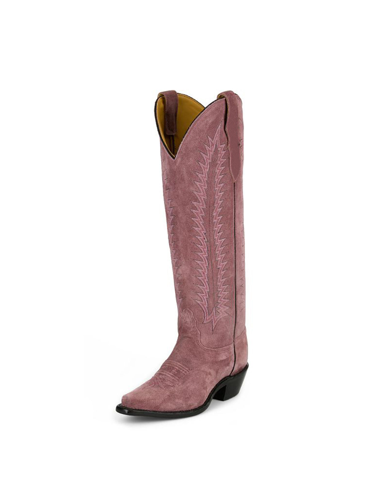 Pink Faux Suede Snip-Toe Wide Calf Embroidery Knee High Cowgirl Boots