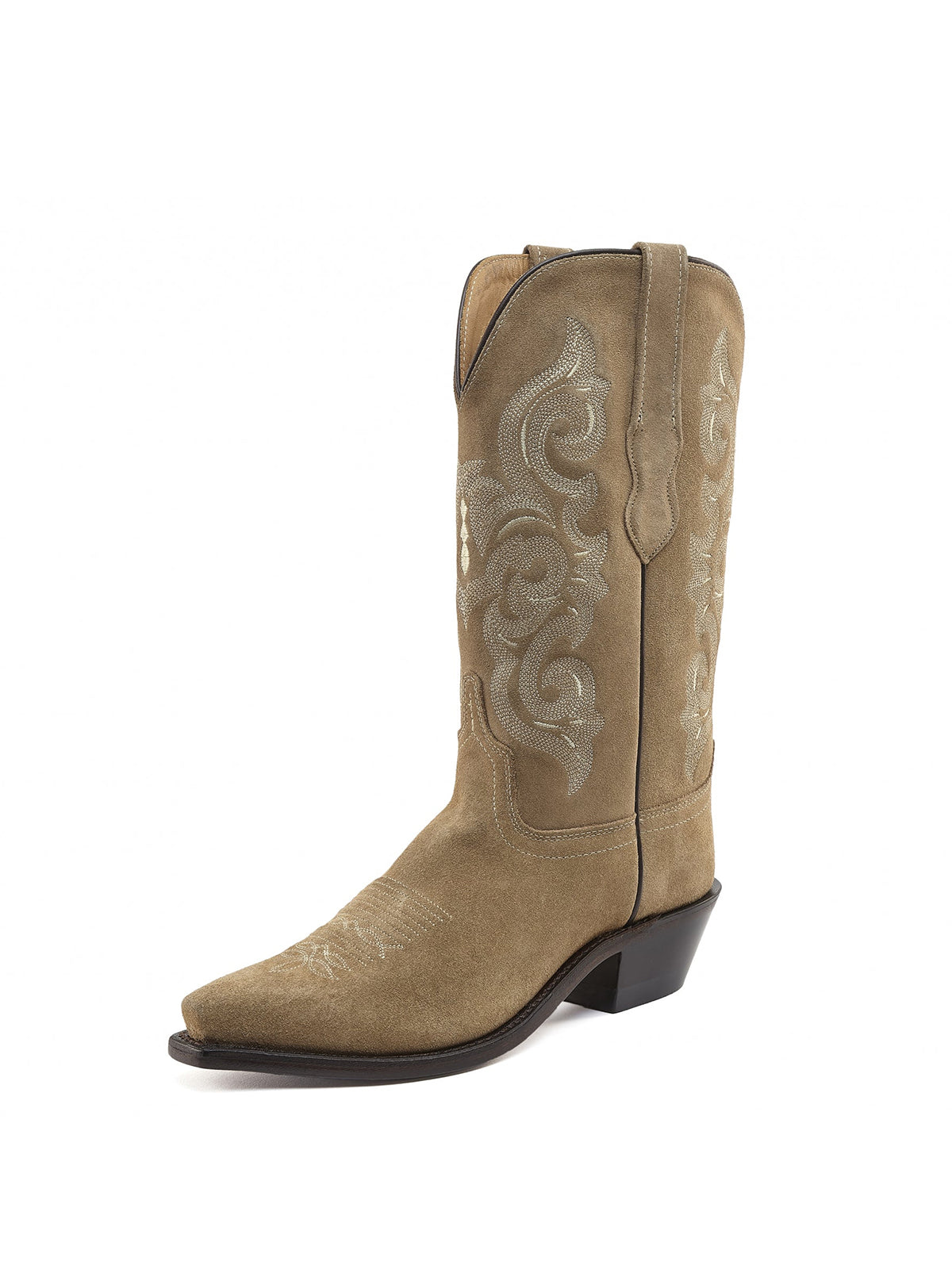 Tan Faux Suede Snip-Toe Embroidery Cowgirl Mid Calf Western Boots