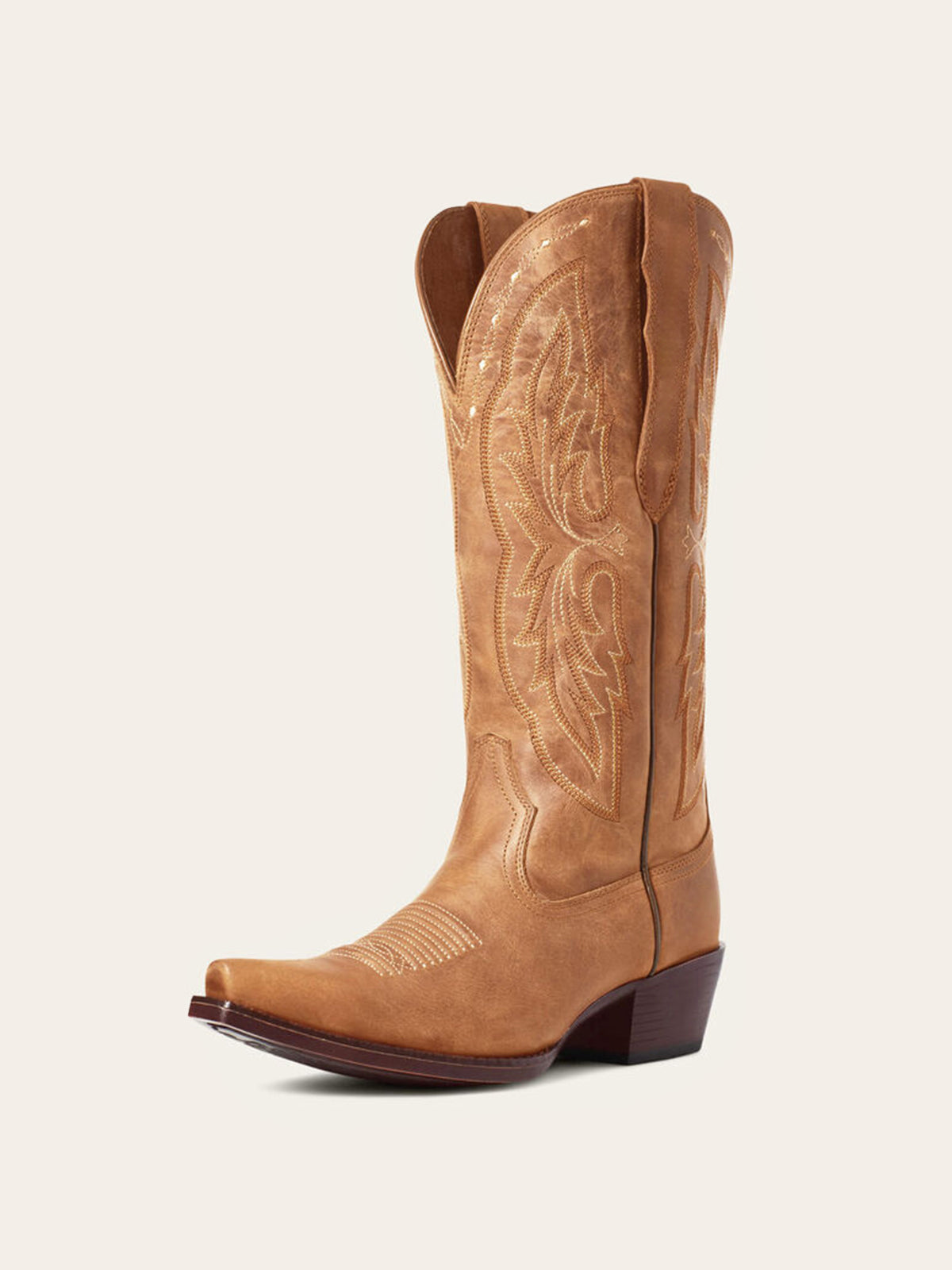 Tan Snip-Toe Embroidery Classic Wide Mid Calf Cowgirl Boots