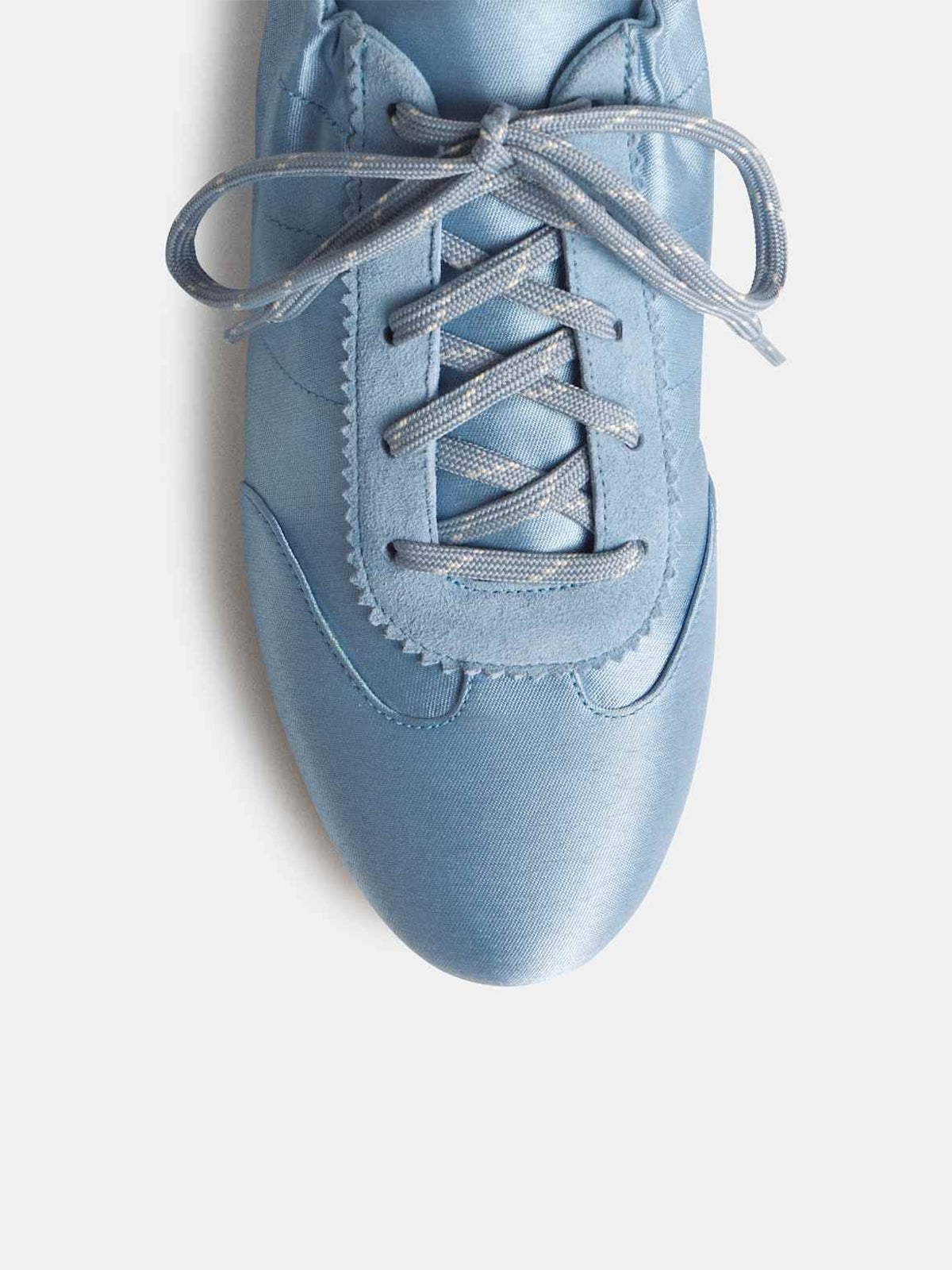 Blue Satin And Cow Suede Lace-Up Chic Flats Sneakers