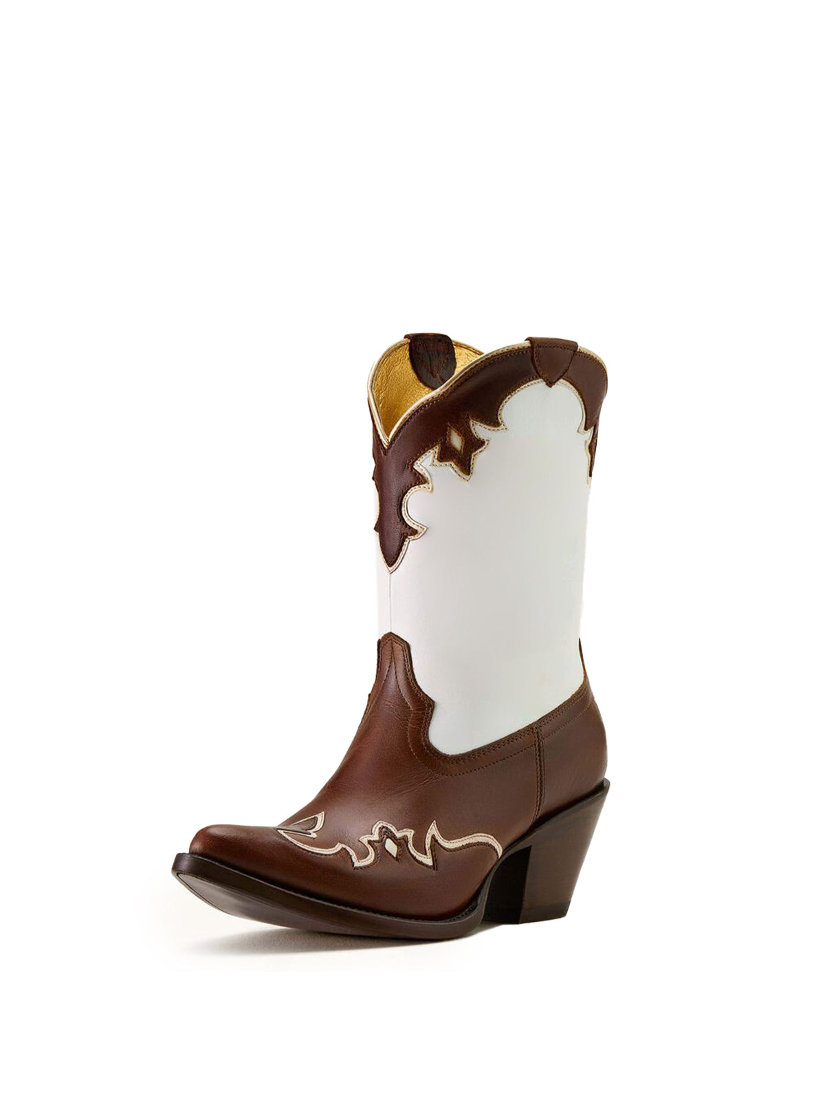 Metallic Mocha Brown Pointed-Toe Applique Western Mid Calf Boots