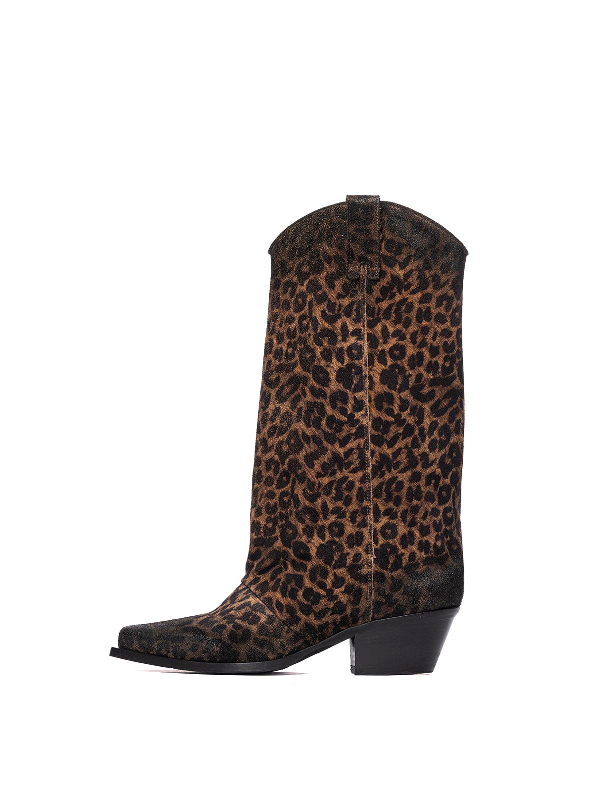 Leopard Faux Suede Snip-Toe Mid Calf Classic Cowgirl Boots