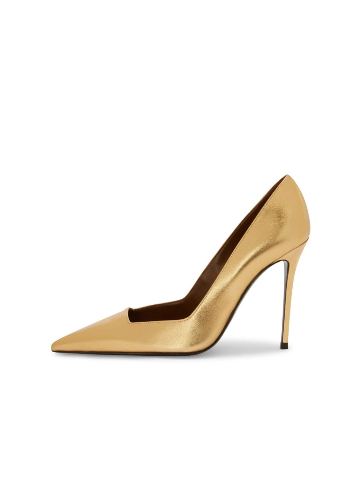 Metallic Gold Pointed-Toe Classic Slip-On Pumps High Heels
