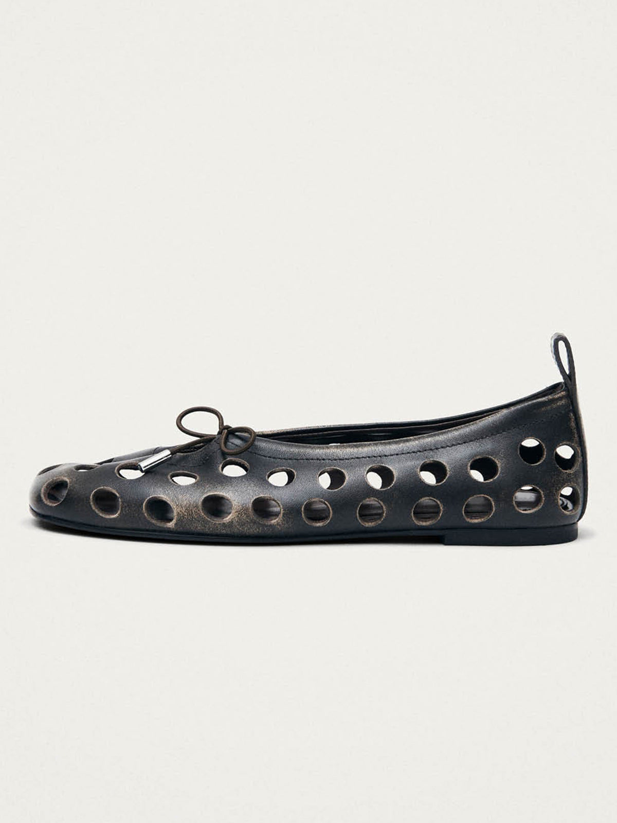 Brown Square-Toe Cut Out And Front Bow Chic Ballet Flats