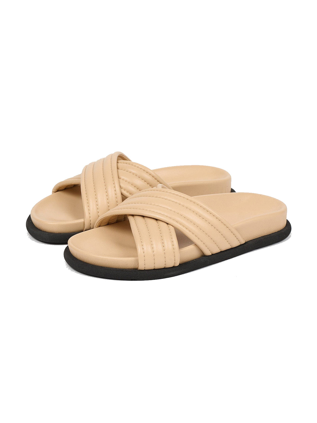 Beige Square-Toe Crossed Straps Chic Backless Flats