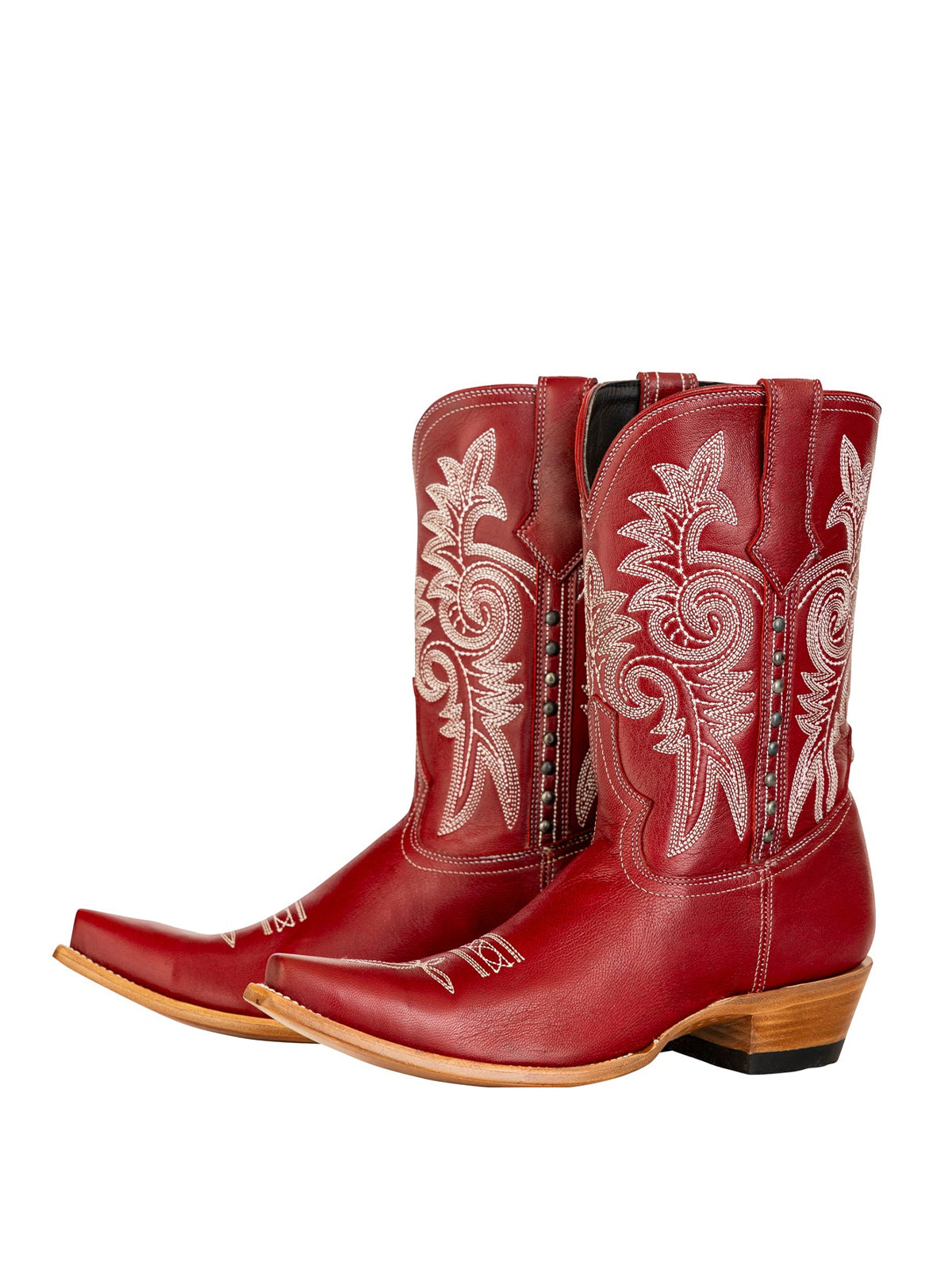 Snip-Toe Chic Embroidery And Side Studs Ankle Cowgirl Boots - Red