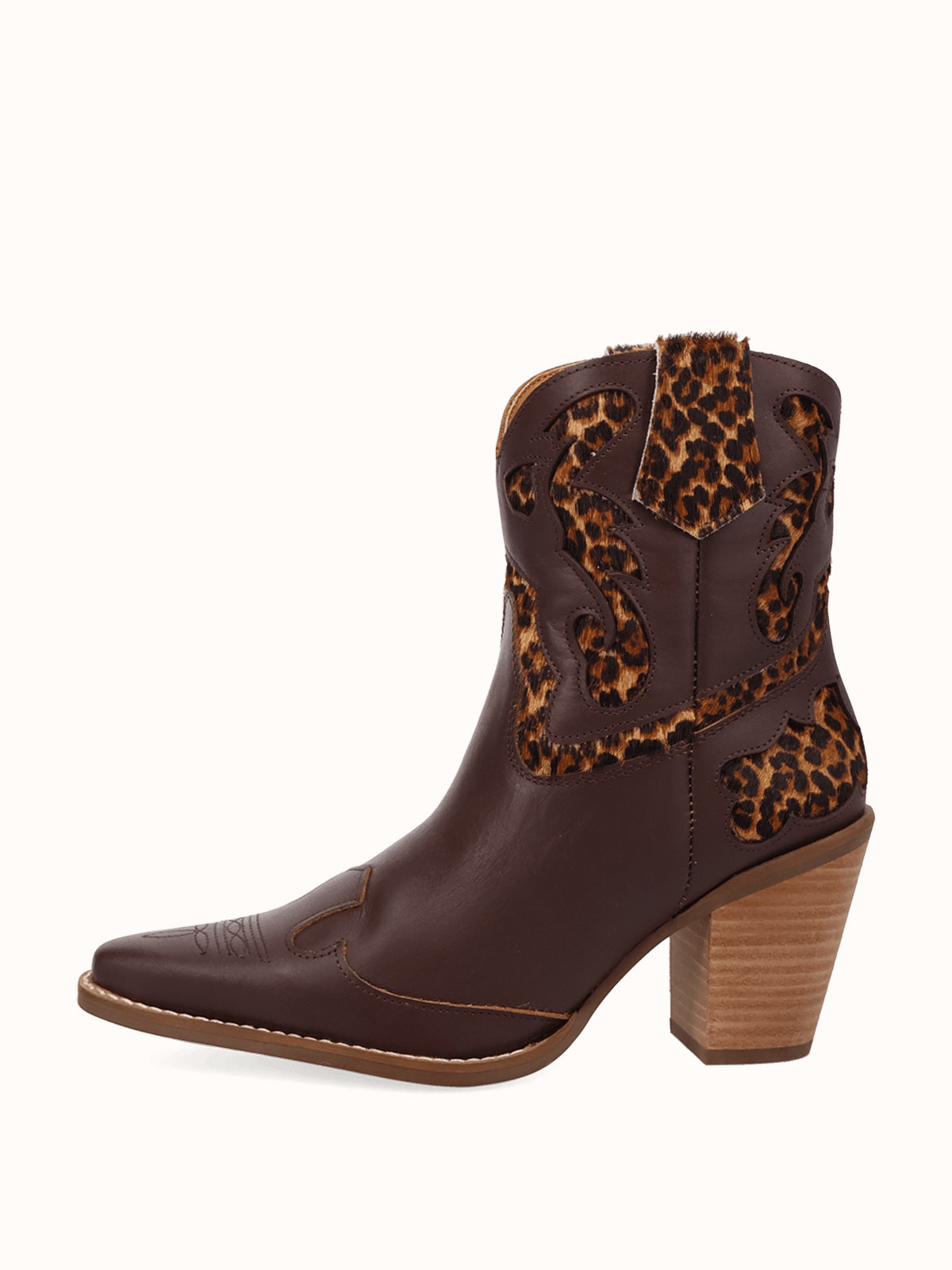 Chocolate And Leopard Pattern Snip-Toe Sleek Ankle Cowgirl Boots