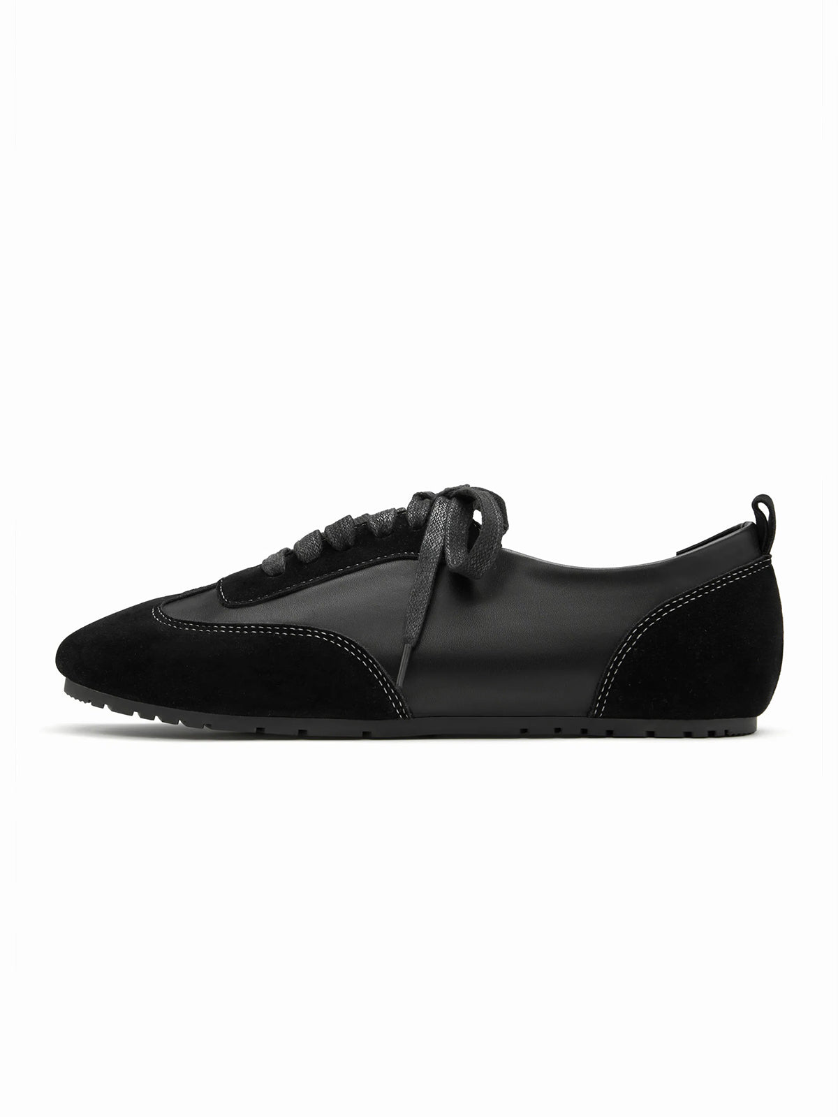 Black Cow Suede And Vegan Leather Square-Toe Lace-Up Sneakers