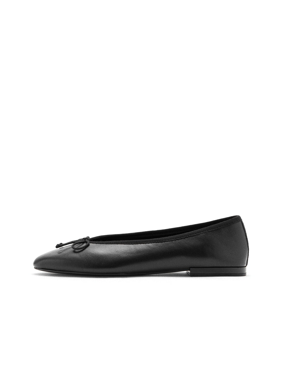 Black Vegan Leather Round-Toe Classic Ballet Flats With Front Bow