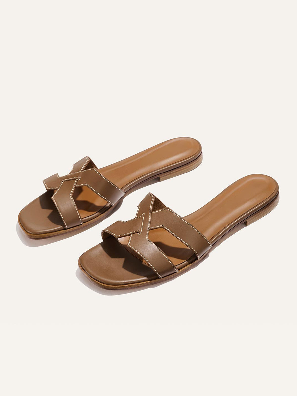 Coffee Square-Toe Stylish Backless Sandals Flats