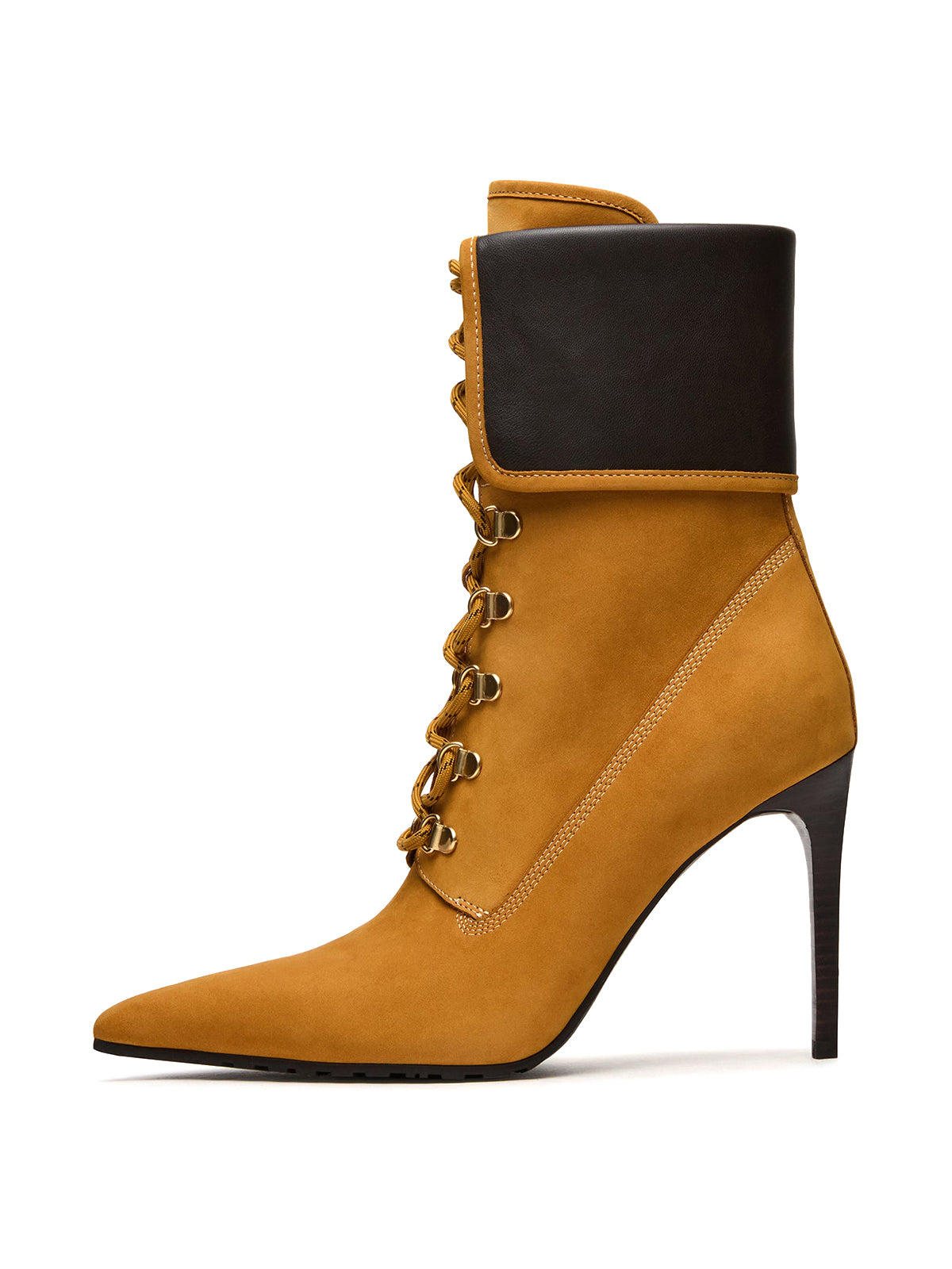 Tan Pointed-Toe Lace-Up Chic Ankle Stiletto Boots