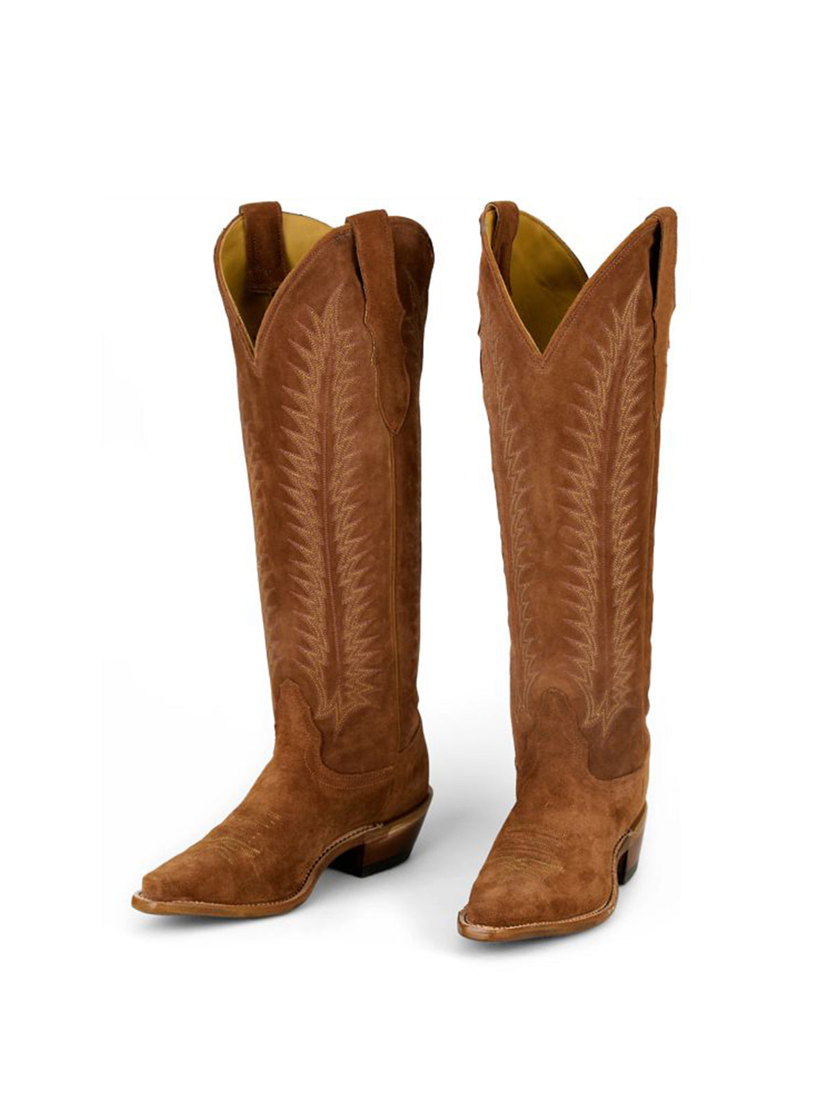 Brown Faux Suede Snip-Toe Wide Calf Embroidery Knee High Cowgirl Boots