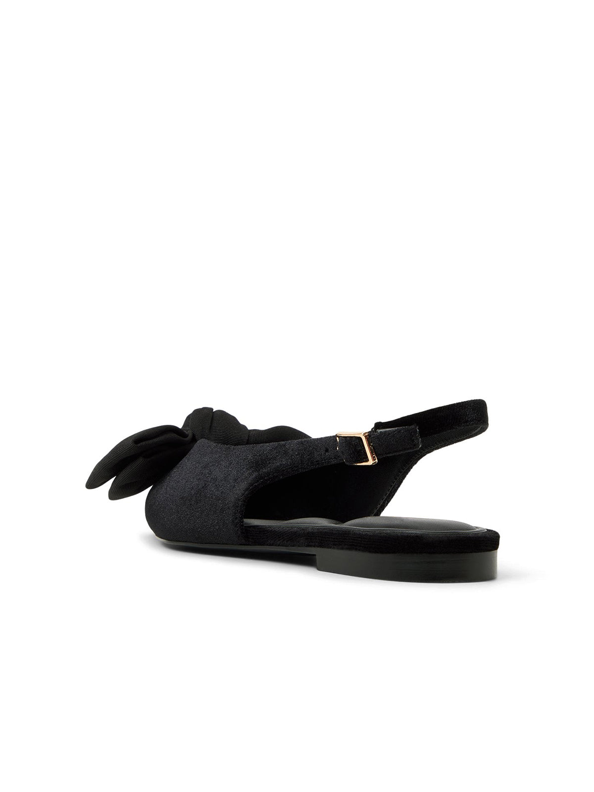 Black Satin Pointed-Toe Front Big Bow Slingback Flats