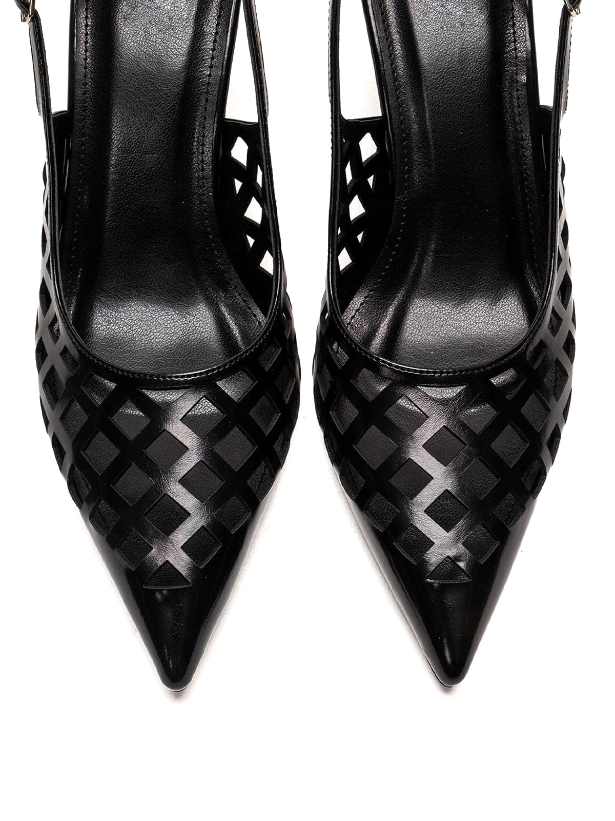 Black Pointed-Toe Cutout Chic Buckle Back Strap Kitten Heels