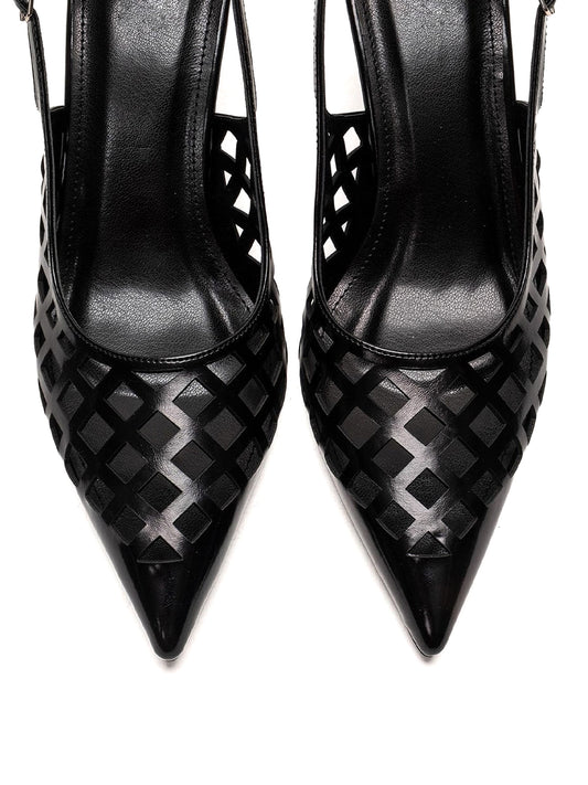 Black Pointed-Toe Cutout Chic Buckle Back Strap Kitten Heels