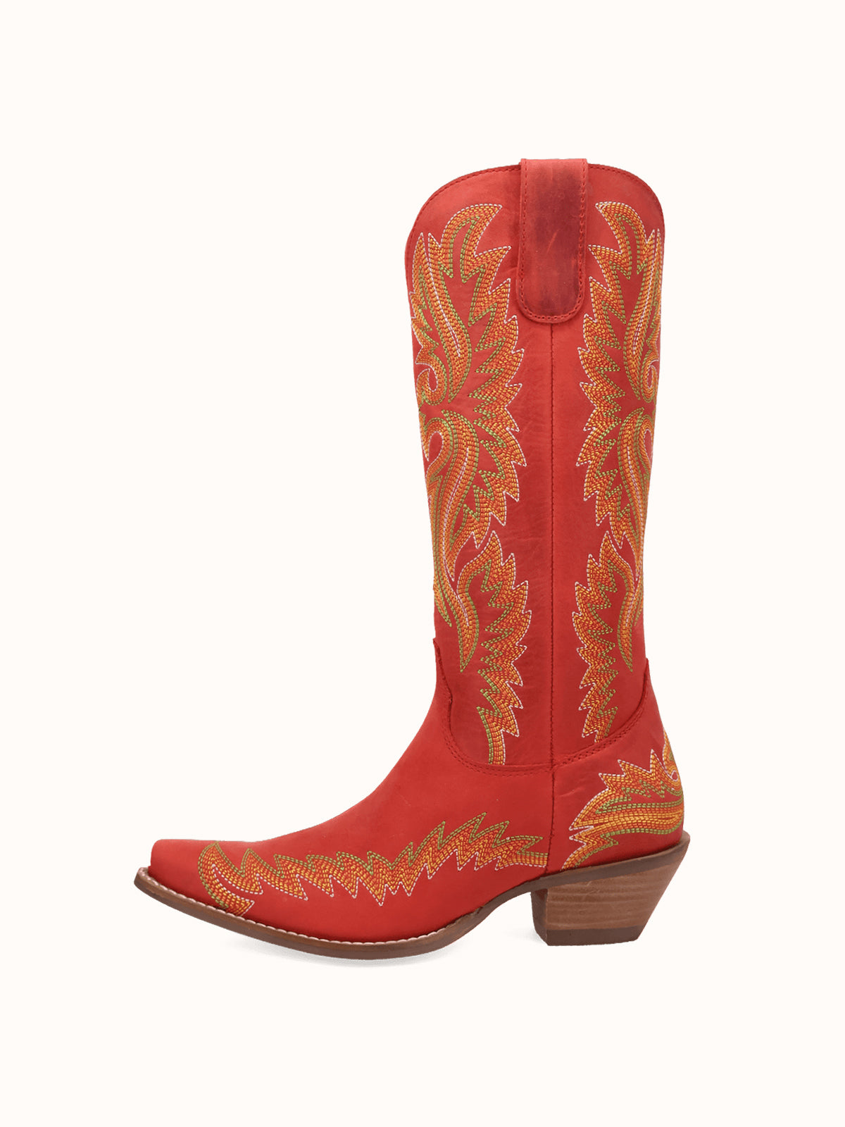 Red Snip-Toe Chic Flame Embroidery Sleek Mid Calf Cowgirl Boots