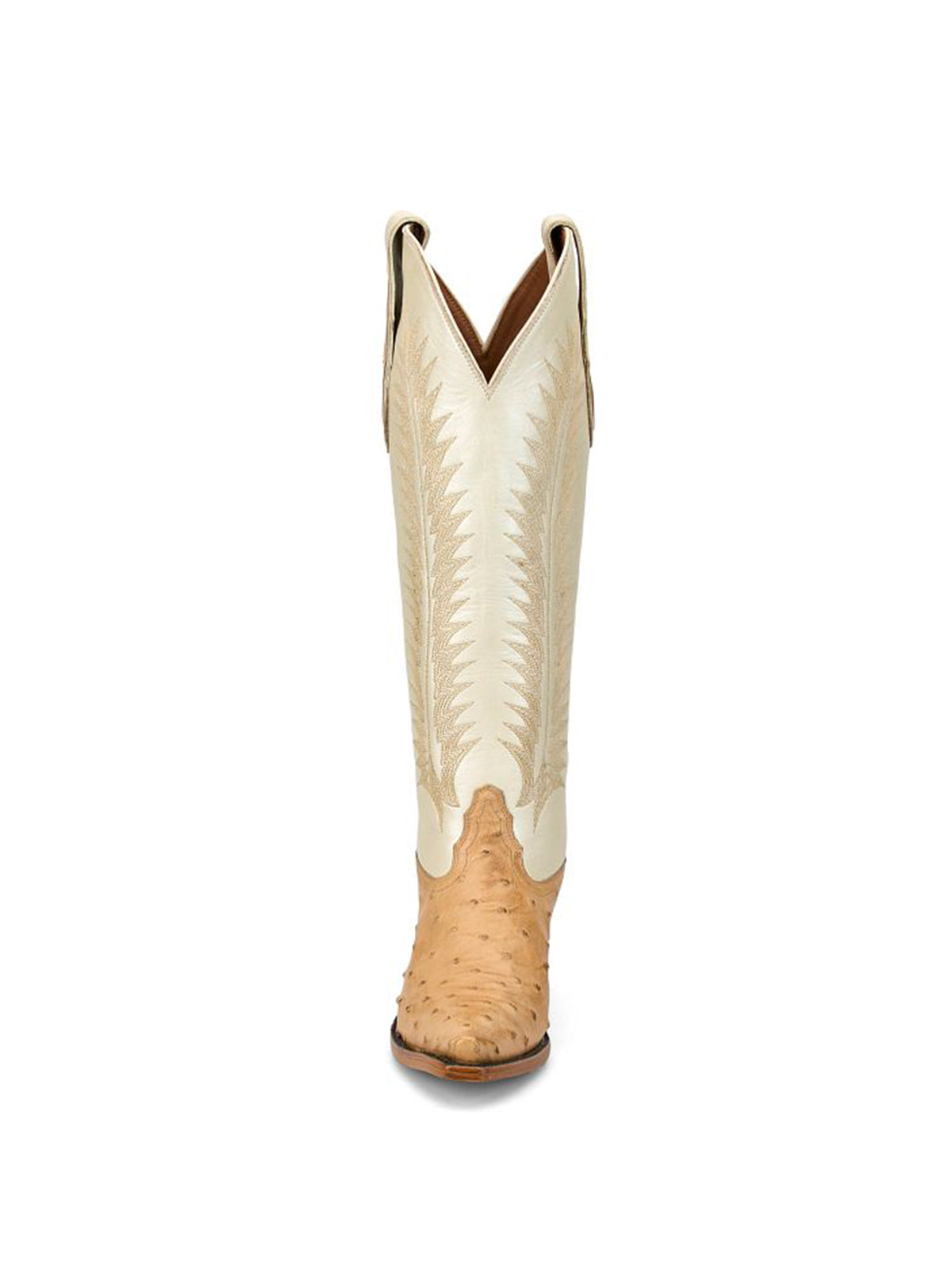 White Ostrich Print Snip-Toe Western Stitch Knee High Cowgirl Boots