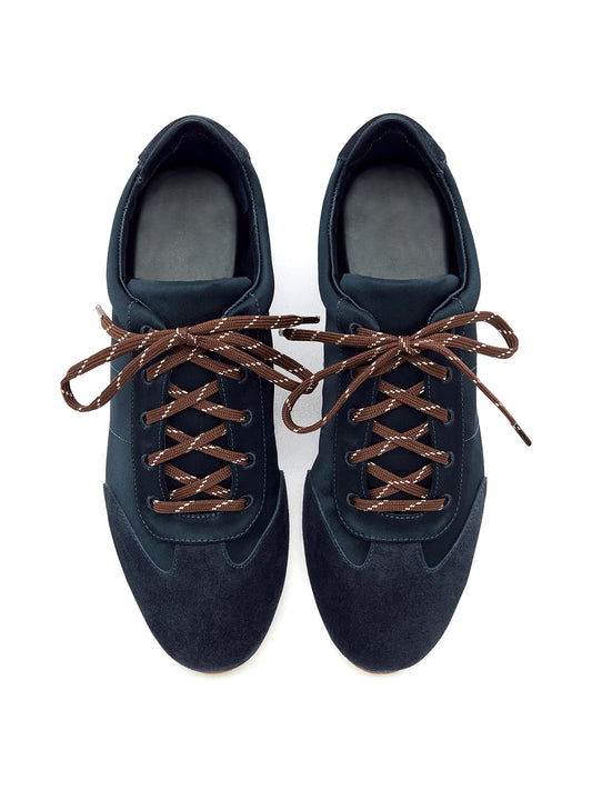 Dark Blue Faux Suede Round-Toe Classic Lace-Up Chic Sneakers Flats