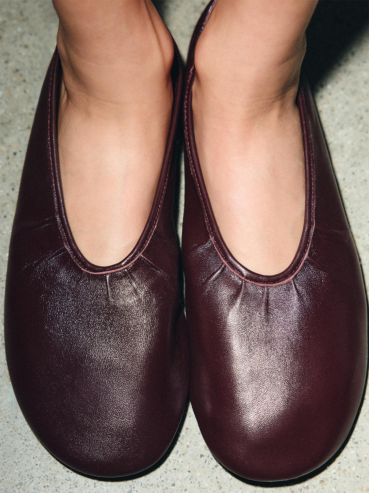 Burgundy Round-Toe Slip-On Ballet Classic Flats