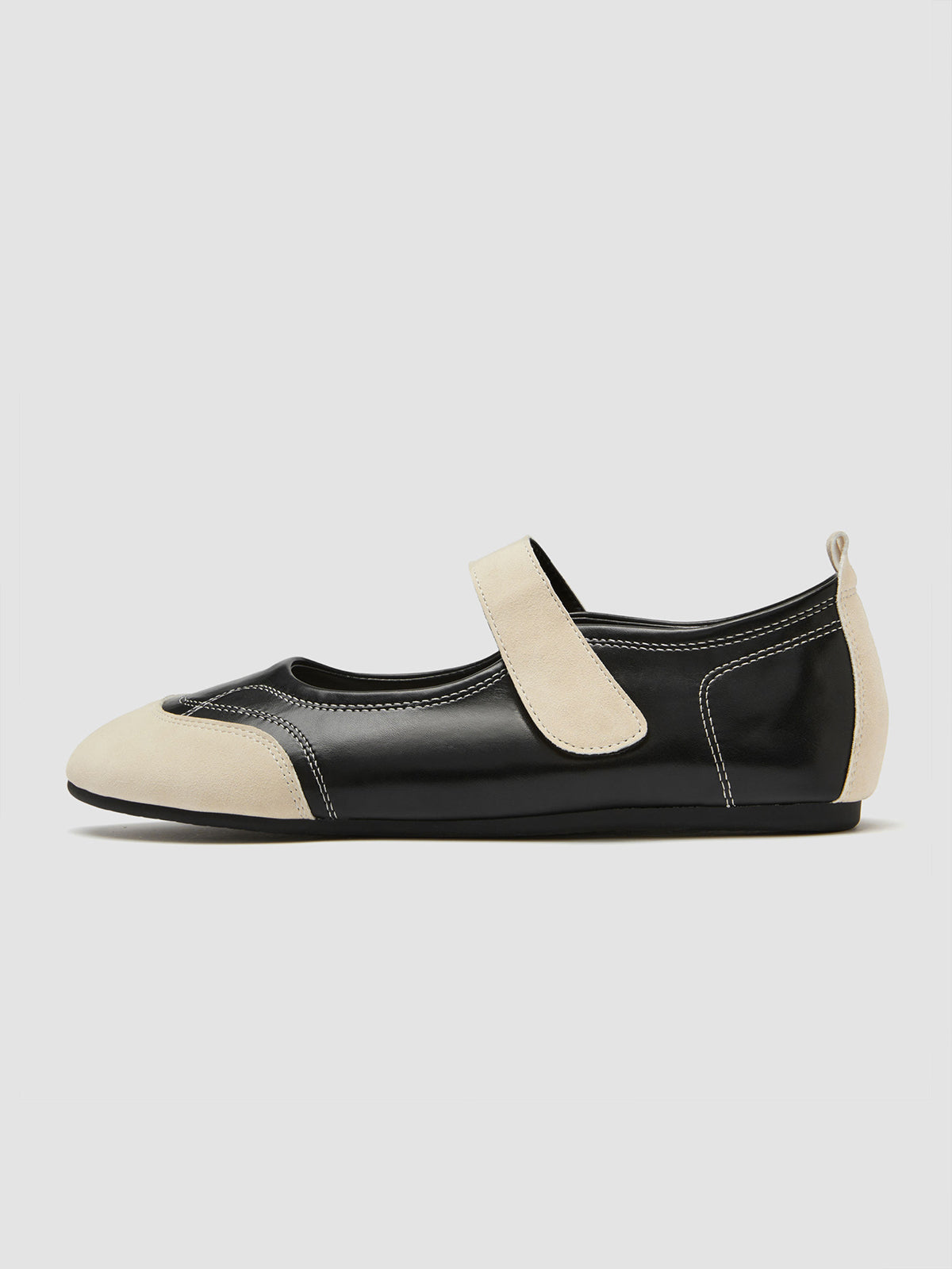 Contrast Beige And Black Round-Toe Chic Mary Jane Strap Flats